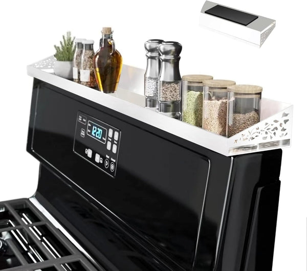 STUTOV 30" Magnetic Stove Top Shelf Magnetic White Spice Rack and Seasoning