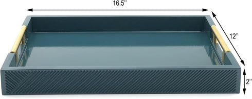 16.5''x12'' Serving Tray with Polished Metal Handles, Rectangle Coffee Table Tray, Modern Decorative Tray, Large