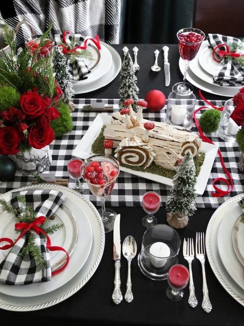 Plaid Table Runner for Christmas Decorations, 2 Packs 13x108 Inch Black White Table Runner, Buffalo Plaid Table Runners