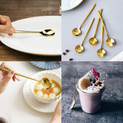 6 Pcs Stainless Steel Coffee Spoons, Round Dessert Spoons, Long Handle Spoons for Hot Chocolate, Ice Tea, Latte