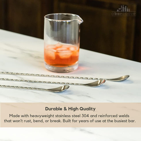 A Bar Above Stainless Steel Cocktail Stirrer Bar Spoon Set, 3 Pieces, 12 , 15 , 17 , Spiral Handle Drink Stirrers