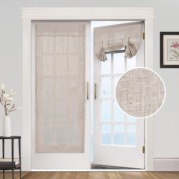 PrinceDeco Angora Natural Linen Door Curtain, Light Filtering, Privacy Assured, 26 x 68 inches, 1 Panel for French Door