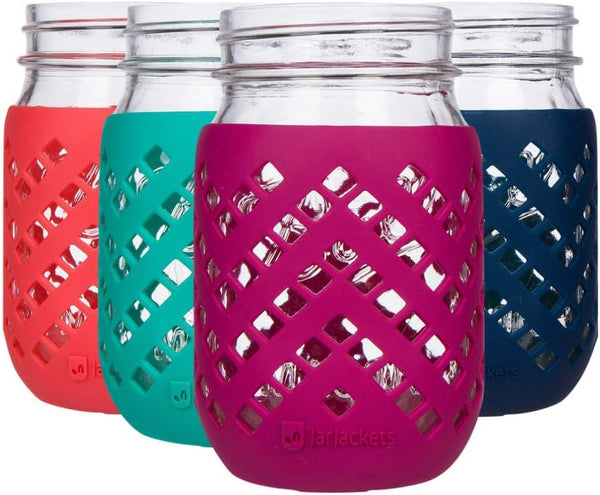 Silicone Mason Jar Sleeve - Fits 16oz (1 Pint) Regular-Mouth Jars | Package of 4 Multicolor