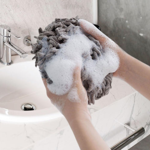 ROWPOZ 2PCS 6.7Inch Absorbent Hanging Hand Towel Ball for Kitchen & Bathroom, Chenille Plush Hand Towel Puff Ball Hand