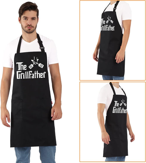Grill Aprons for Men Dad, The Grill Father Apron, Funny Chef BBQ Apron with 2 Pockets
