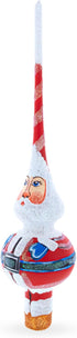 Santa in Red & White Suit Glass Christmas Tree Topper - 11 Inches