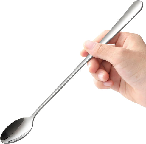 9-Inch 2 IQCWOOD Ice Tea Spoons, Long Handle Spoons, Stirring Spoon for Ice Cream, Cocktail, Coffee, Tea, Milkshake