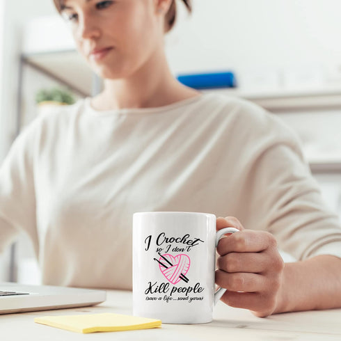 Panvola I Crochet So I Don't Kill People Mug, Novelty Drinkware for Grandma, Auntie, Mom, 11 oz