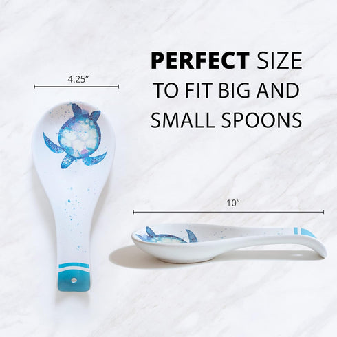 Large Spoon Holder, Sea Turtle Spoon Rest, Nautical Ocean Beach Decor, Ceramic Spoon Holder for Kitchen Gift