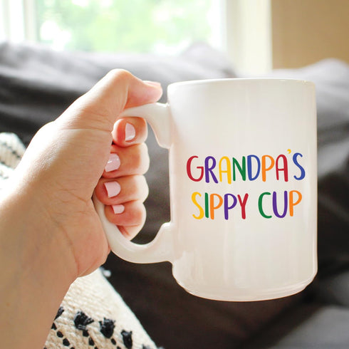 Grandpa's Sippy Cup - Fun Coffee Mug Gift for Grandfathers, Large 15oz White Ceramic