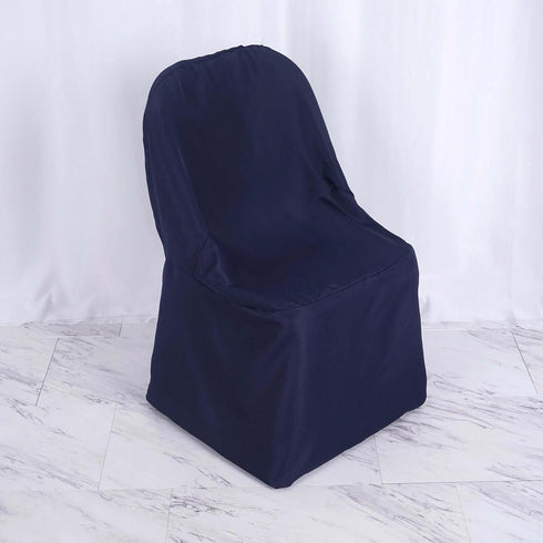 Tableclothsfactory Navy Linen Polyester Folding Chair Cover Dinning Chair Slipcover for Wedding