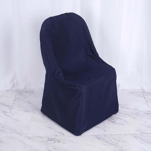 Tableclothsfactory Navy Linen Polyester Folding Chair Cover Dinning Chair Slipcover for Wedding
