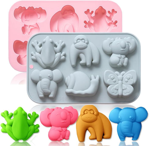 2 Pack Chocolate Molds Elephant Monkey Frog Silicone Molds for Cake Gummy
