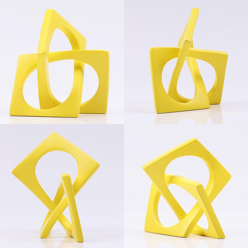 DOVDOV Geometric Cube Knot Decorations, Abstract Geometric Statue, Yellow Home Decor Accents for Room Office Shelf