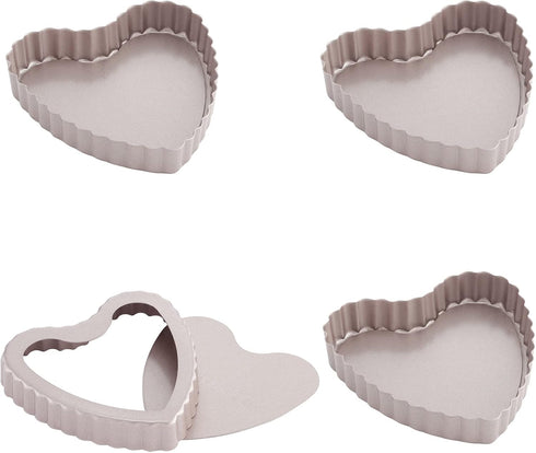 CHEFMADE Mini Tart Pan Set, 4-Inch 4Pcs Non-Stick Heart-shaped Quiche Bakeware for Oven and Instant Pot (Champagne Gold)