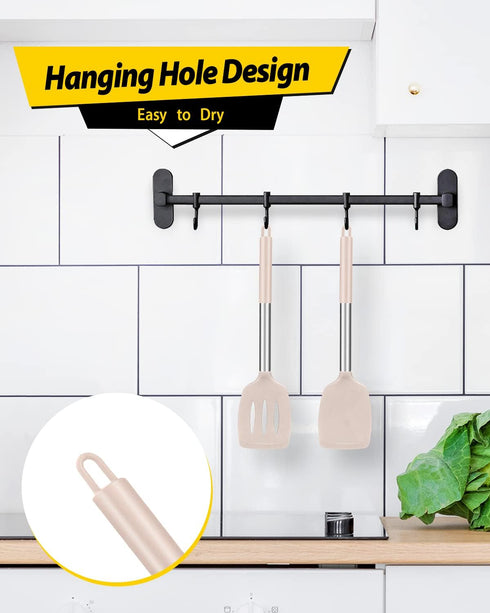 Pack of 2 Silicone Solid Turner: Non Stick Slotted Kitchen Spatulas, High Heat Resistant BPA Free (Stainless Steel