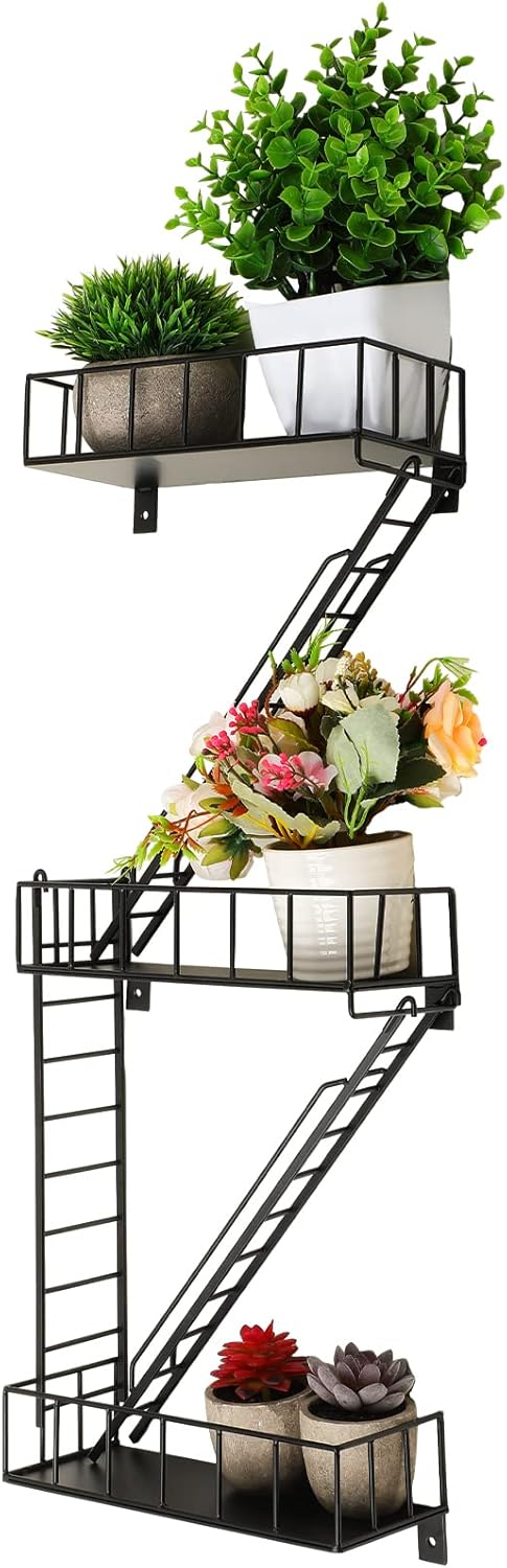 Zonon Fire Escape Wall Shelf Hanging Metal Ladder Shelves Wall Decor Cool Bookshelf