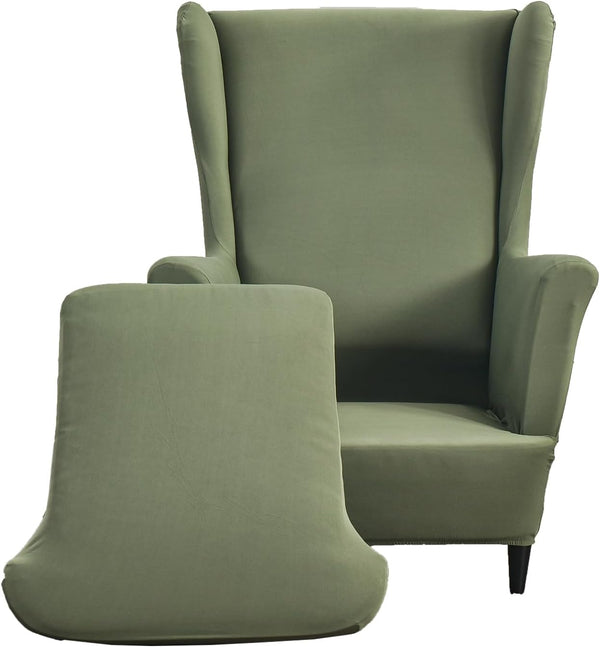 CRFATOP Polyester Wing Chair Covers 2 Piece Stretch Wingback Chair Slipcover Solid