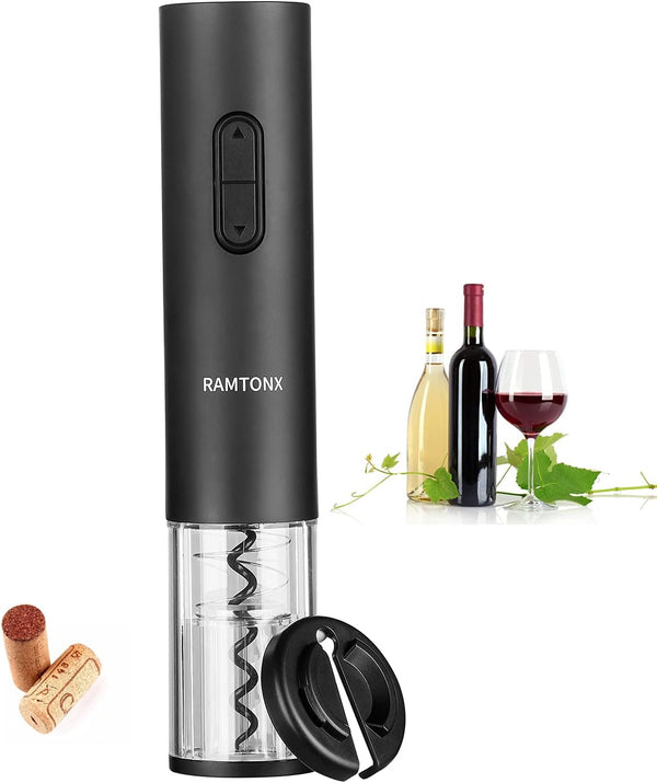 Electric Wine Bottle Opener, Corkscrew Key Set with Foil Cutter, Automatic Reusable Easy Carry Black Wine Opener Gift