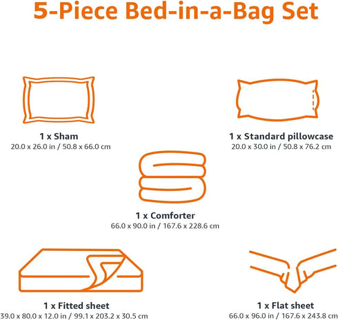 5-Piece Set Amazon Basics Lightweight Microfiber Comforter with Sheets, Bed-in-a-Bag, Gray Calvin Striped Bedding