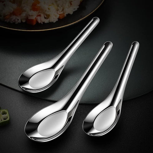 2 Pieces Stainless Steel Soup Spoons Dinner Spoons Soup Spoons Chinese Soup Spoon Asian Soup Spoon Table Spoons Tasting Spoon for Home Restaurant Use, 5.7 x 1.57 Inches, Silver