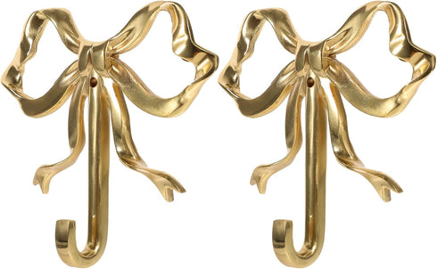 LOGOFUN 2Pcs Bow Hooks Gold Bow Hooks for Wall Brass Bowknot Wall