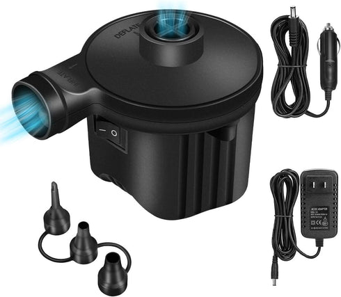 High Power Electric Air Pump Inflator & Deflator Valve with 3 Nozzles, 1.2PSI Fast Filling for Air Mattress, Rafts,