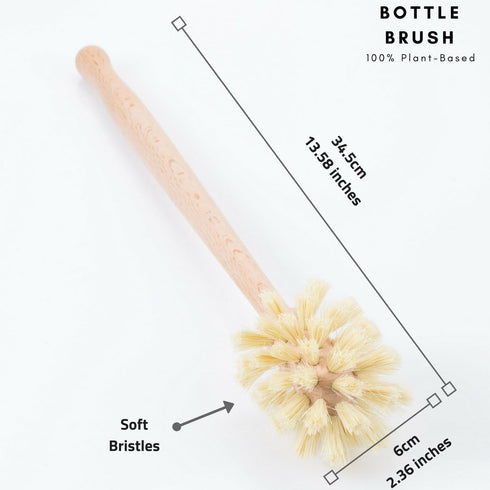 Wood and Tampico Bottle Brush Set, Pot Brush, Vegetable Brush - Zero Waste, Compostable & Biodegradable