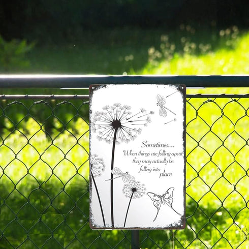 Dandelion Inspirational Wall Art Vintage Metal Sign, Dragonfly and Dandelion Retro Iron Painting Plaque (12x8 inch)