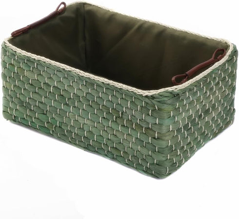 Kingwillow Large Woven Maize Storage Bins for Drawers (Green)
