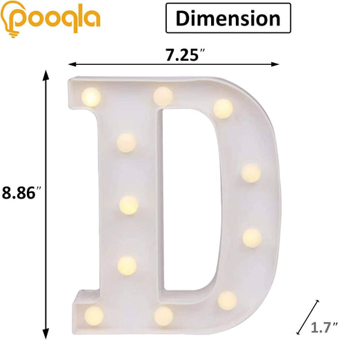 Pooqla LED Marquee Letter Lights Sign, Light Up Alphabet Letter for Home Party Wedding Decoration D