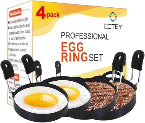COTEY Large 3.5" Nonstick Egg Rings, Set of 4, Round Crumpet Ring Mold for Cooking