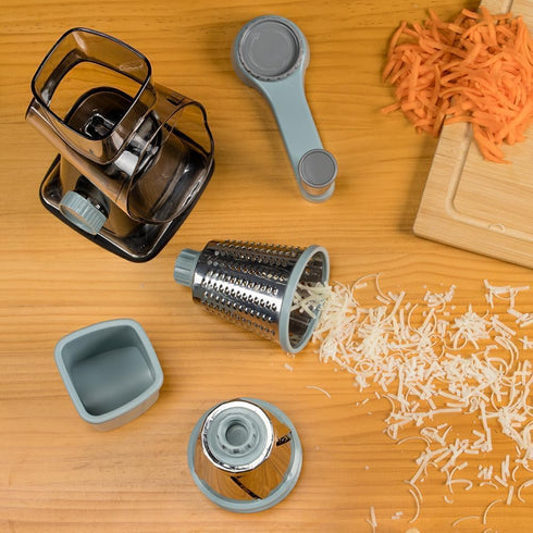 3 KEOUKE Rotary Cheese Grater Hand Crank Transparent - Shredder Slicer Grinder Stainless Steel Blades, Stable Suction