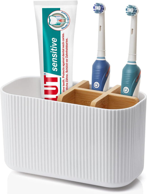White Toothbrush Holder, Bamboo Organizer for Bathrooms, Electric Toothbrush Holders for Countertop