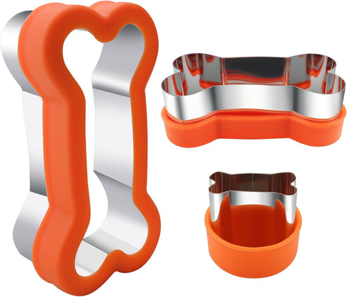 Dog Cookie Cutters Set, 3 Piece Stainless Steel Dog, Bone, and Paw Print Cookie Mold for Homemade Treats