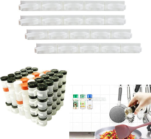 4 Pack 20-Clips Spice Gripper Clip - Wall Mounted Kitchen Spice Jar Rack Organizer with Adhesive Tape