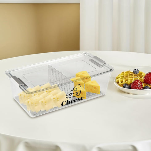 Yomjarl 2 Cheese Container Airtight with Draining Basket Cream Block Cheese Sliced Cheeses Box with Lid for Fridge