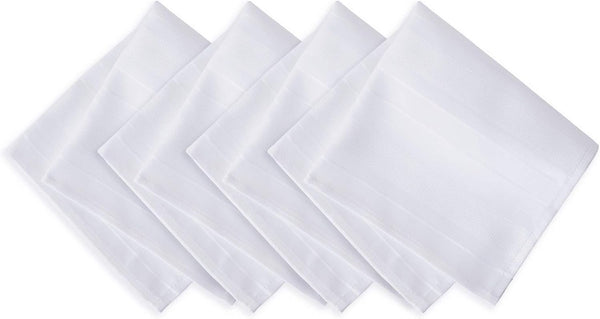 Newbridge White Denley Stripe Set of 4 Fabric Napkins, 100% Polyester, Heavy Weight Party Napkin