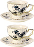 KAMMAK Tea Cups and Saucers Set of 2, Porcelain Coffee Cups, 6.8-Ounce Stackable