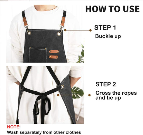 Chef Apron, Cross Back Cotton Canvas Apron for Women and Men with Adjustable Straps and Large Pockets