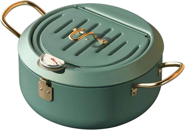 Tempura Frying Pan, 10 inch Deep Fryer Pot with Temperature Control, Carbon Steel Japanese Fryer for Kitchen Cooking