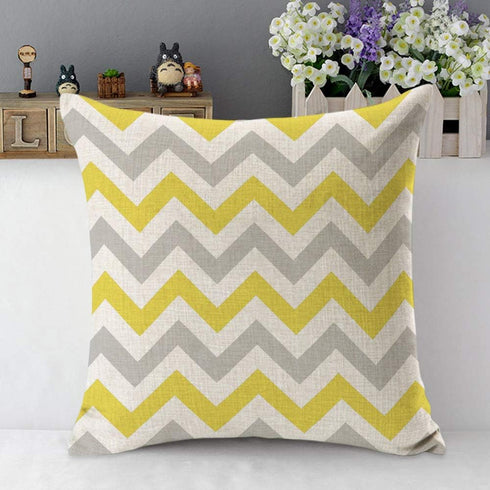 Mugod Chevron Throw Pillow Cover, Zigzag Wavy Geometric Stripe, Yellow White Gray, 18x18 Inch for Home Decor