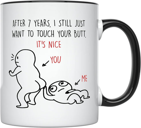 YouNique Designs 7th Anniversary Coffee Mug, 11 Ounces, Funny Wedding Anniversary Cup for Couple, Black Handle