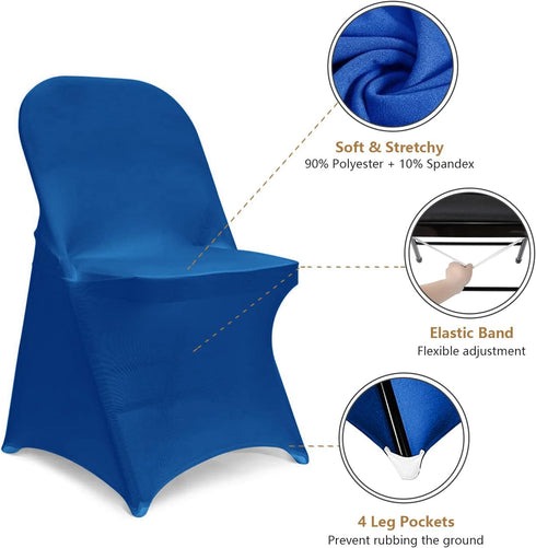 RoyalBlue 12 Spandex Chair Covers, Folding Chair Covers PCS, Universal Fitted Chair Slipcovers for Wedding, Party