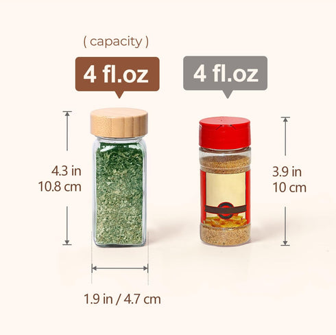 4 oz 6Pcs Set, ComSaf Glass Spice Jars with Label, Empty Spice Containers with Bamboo Lids, Square Seasoning Containers