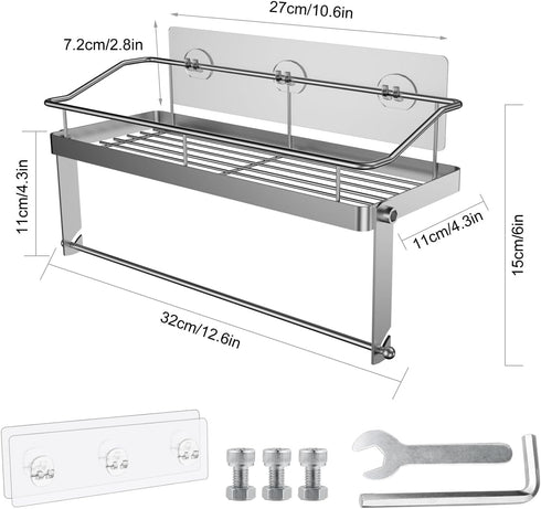 Adhesive Paper Towel Holder Shelf, Wall Mounted Roll Rack for Kitchen Shower Bathroom, Rustproof Stainless Steel