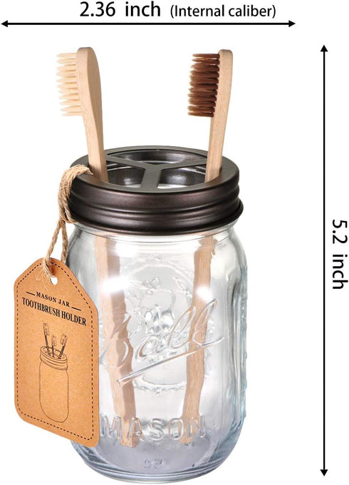 Mason Jar Toothbrush Holder – Bronze with 16 Ounce Genuine Glass Mason Jar, Premium Rust-Proof Stainless Steel