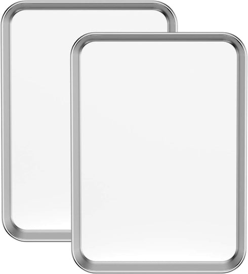 Baking Sheets Set of 2, Bastwe Stainless Steel Cookie Sheet Pan Tray, Size 10 x 8 x 1 inch, Non Toxic & Easy Clean,