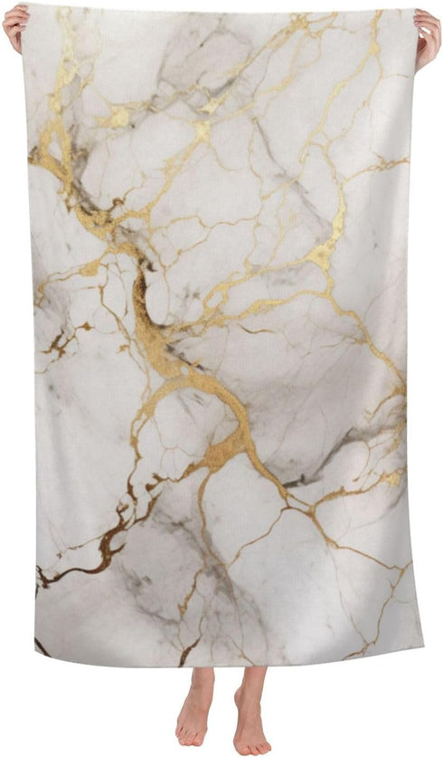DADABULIU Bath Towel Marble Gray Gold White Beach Towels Soft Absorbent Washcloths