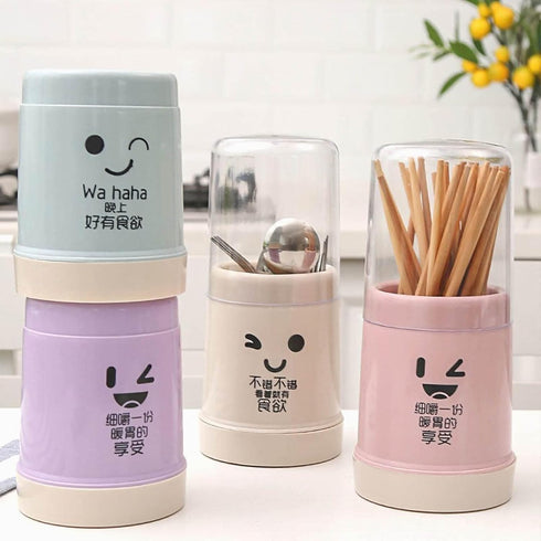Chopsticks Holder, Cute Chopstick Holder Storage Cutlery Holder with Cover Drain Rack Reusable Plastic Utensil Holder with Removable Base for Kitchen(pink)